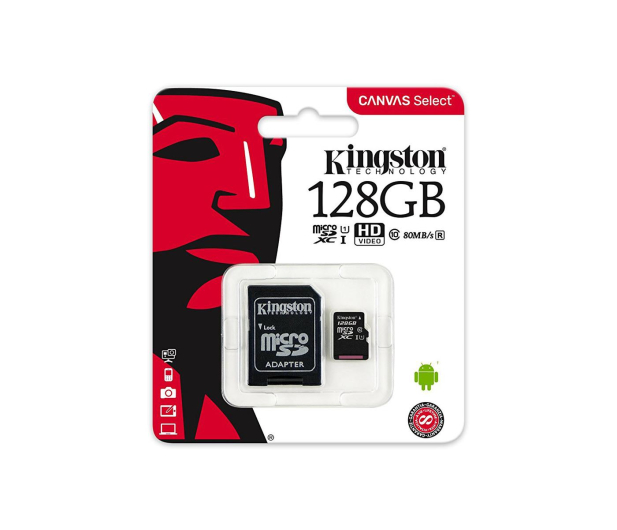 KINGSTON microSD 128GB Class10 Canvas Select 80/10MB/s + adapter SD (SDCS/128GB) - 408960 - zdjęcie 4